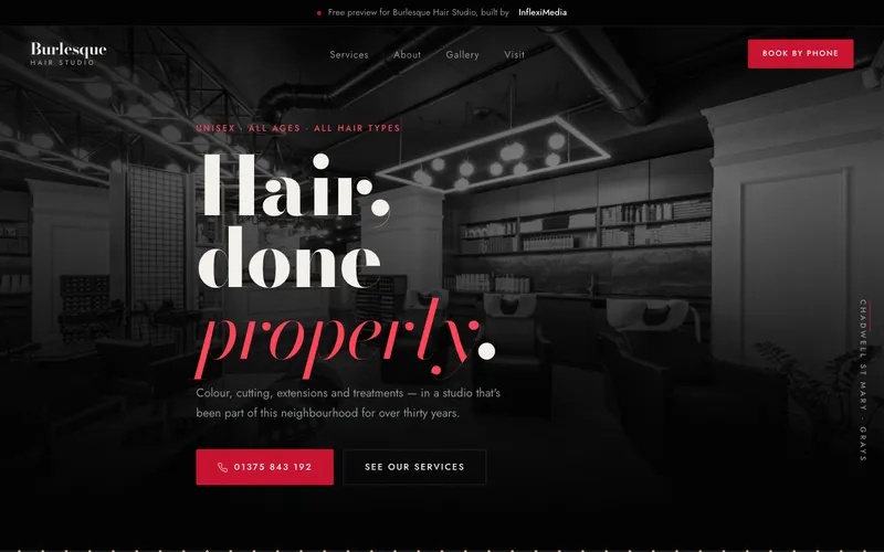 Burlesque Hair Studio homepage